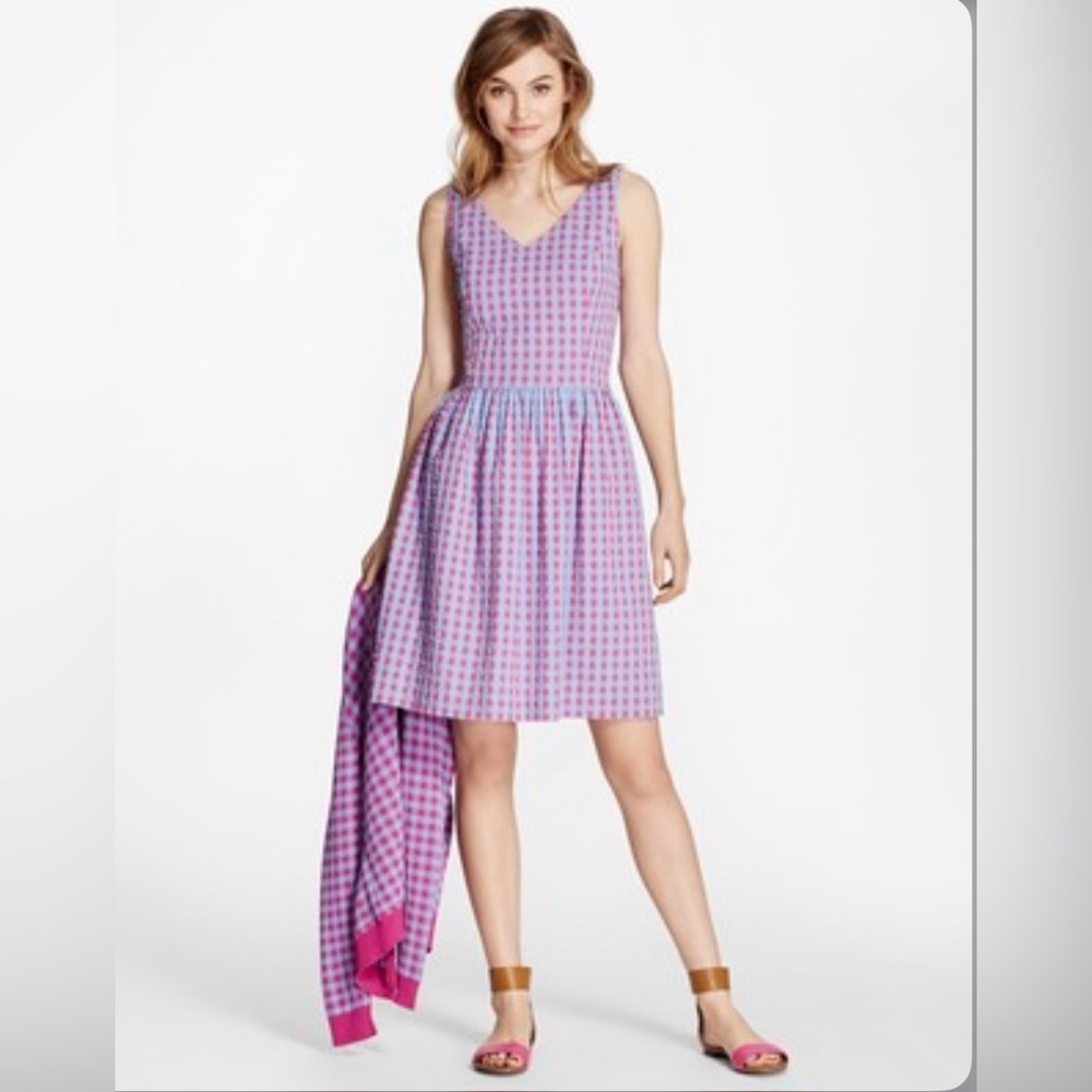 Brooks Brothers Lavender and Pink Gingham Sleeveless Dress